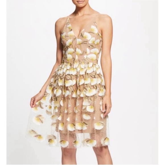 Dress the Population Betsy Dress in Sunflower/Nude - Picture 1 of 12